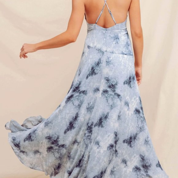 ASTR The Label Holland Ruffle Tie Dye Maxi Dress Blue - Picture 2 of 7